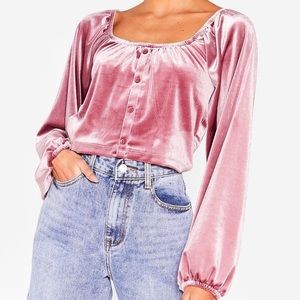Nasty Gal Mauve Velvet Cropped Blouse